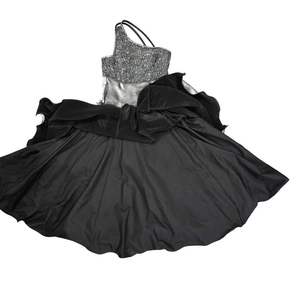 Vintage Rivar's 3/4 One Shoulder Silver Metallic Pleated Gown Formal Prom Dress - Picture 12 of 12